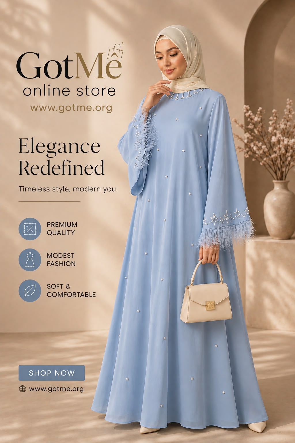 Powder Blue Plume Abaya