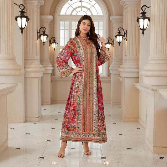 Dubai Abaya Muslim Womens Printed Pullover Dress
