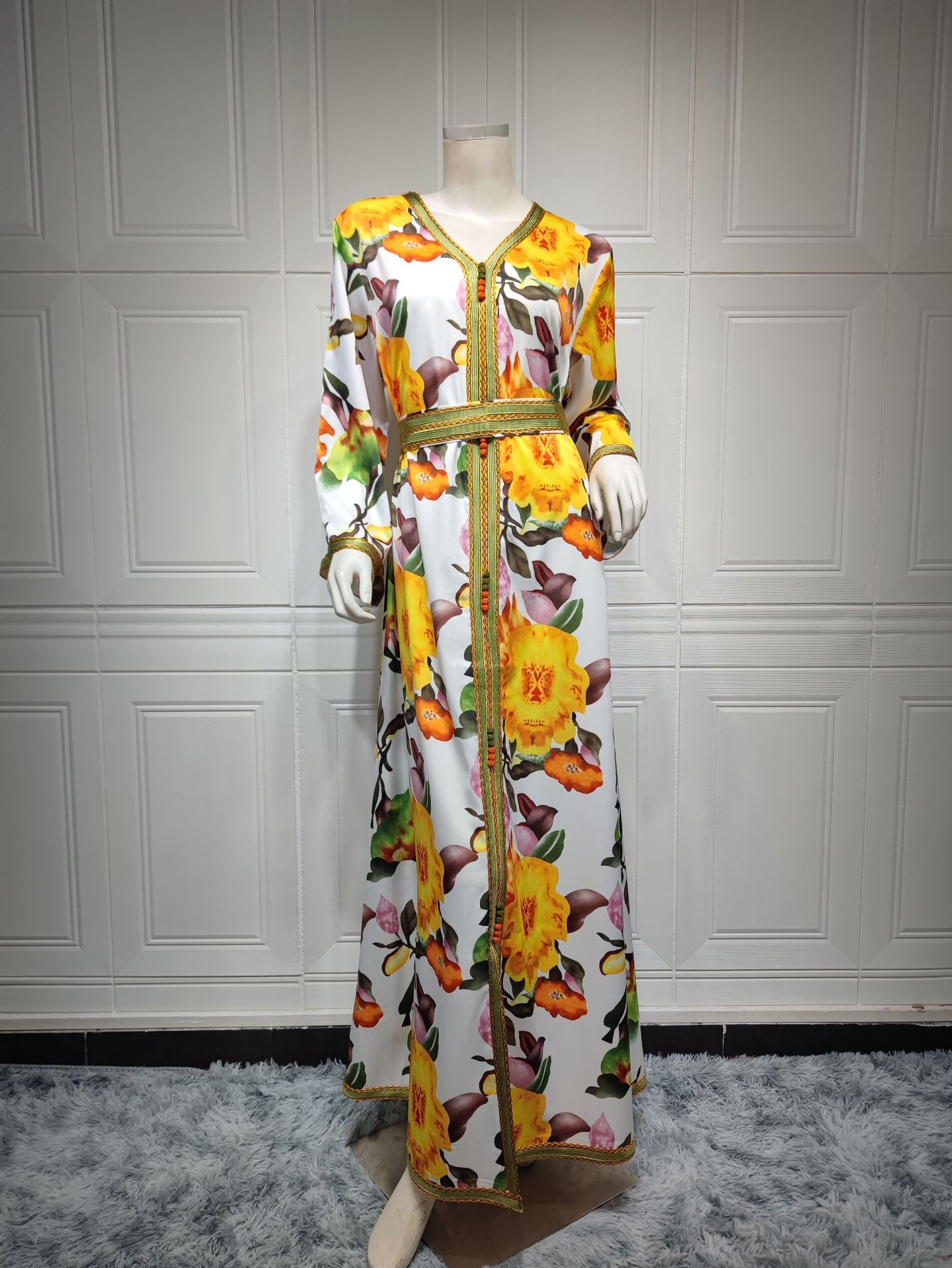 Printed Belt Dress Abaya