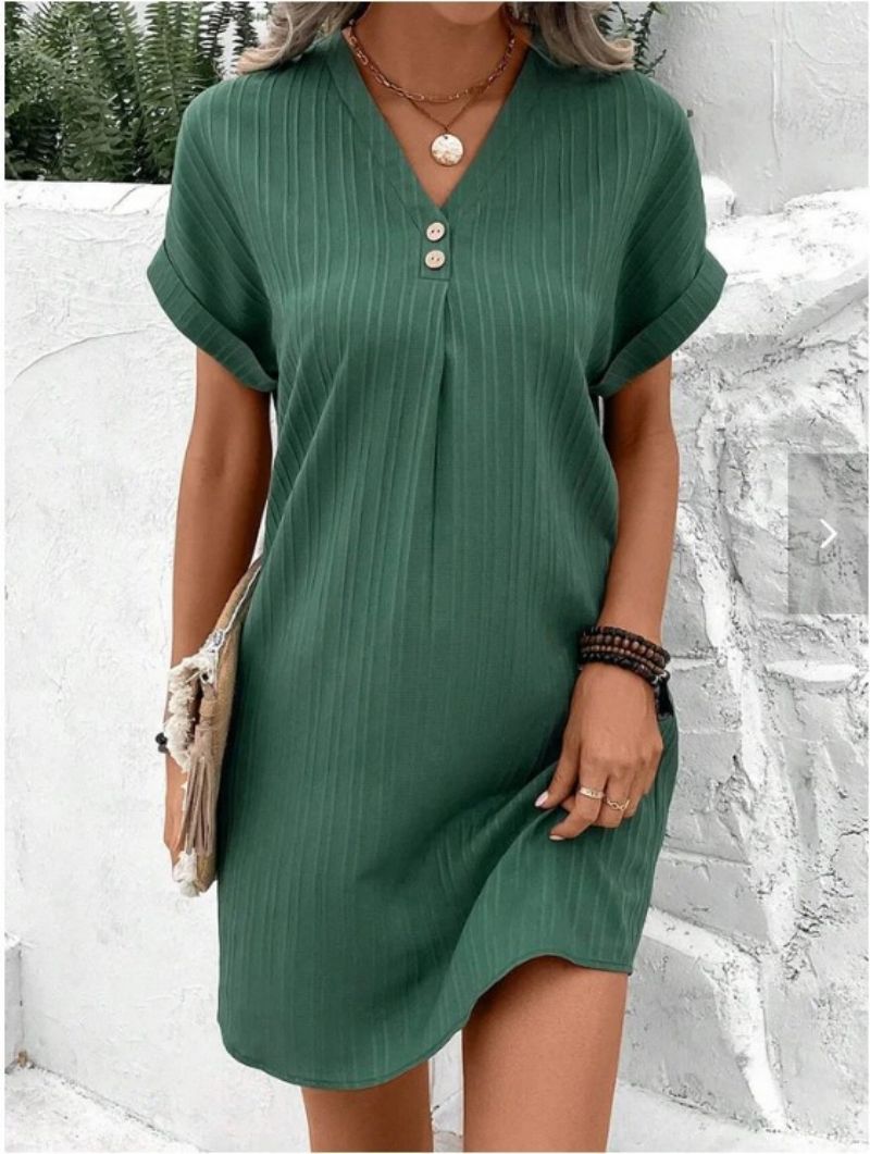 Solid Color Pullover Comfortable Casual Button Up Dress