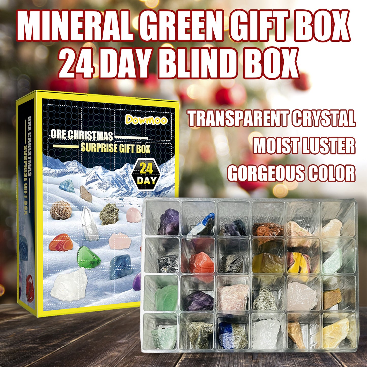 24 Lattice Ore Surprise Blind Box, Toy Gift Box 24 Days Countdown Treasure Ore Christmas Gift Box