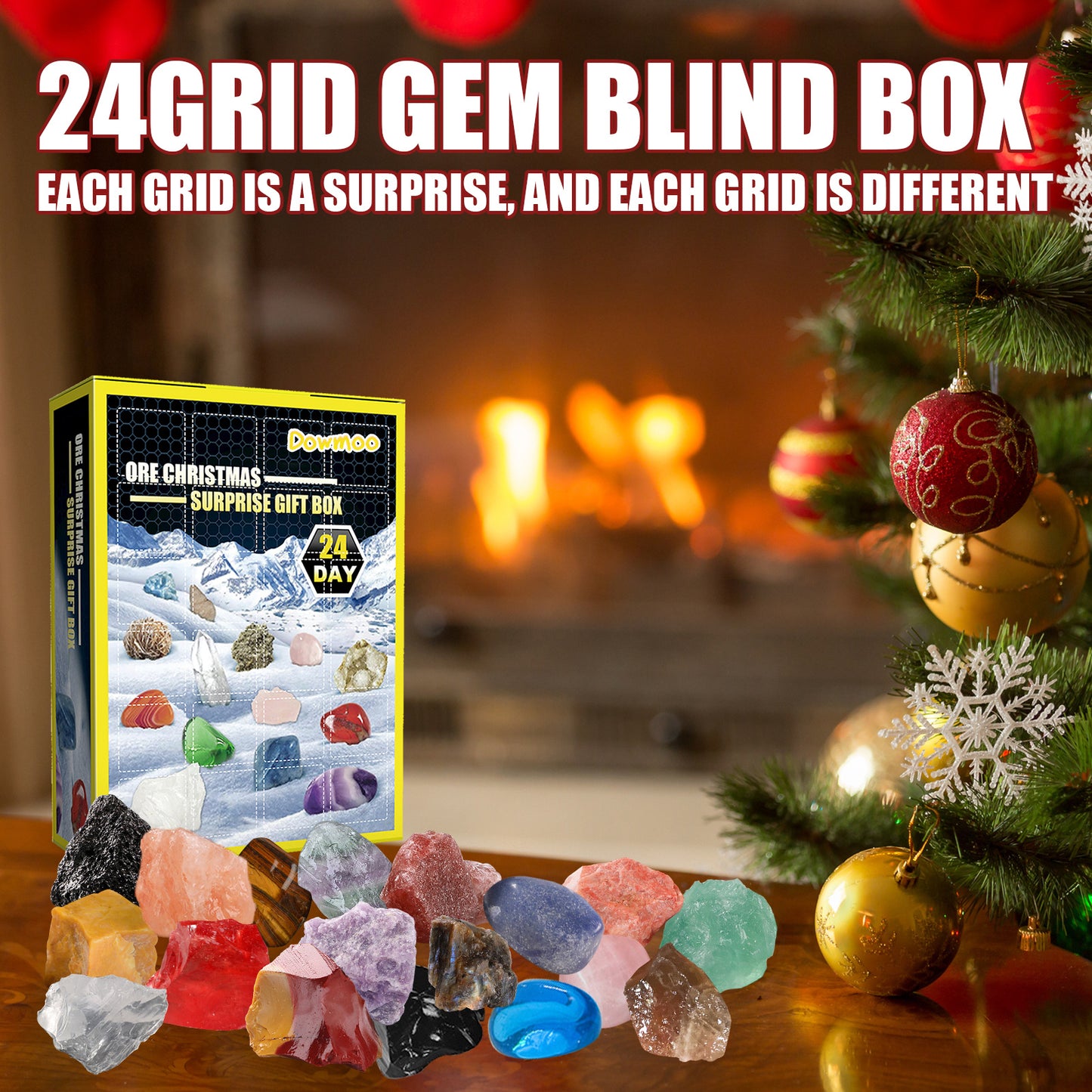24 Lattice Ore Surprise Blind Box, Toy Gift Box 24 Days Countdown Treasure Ore Christmas Gift Box