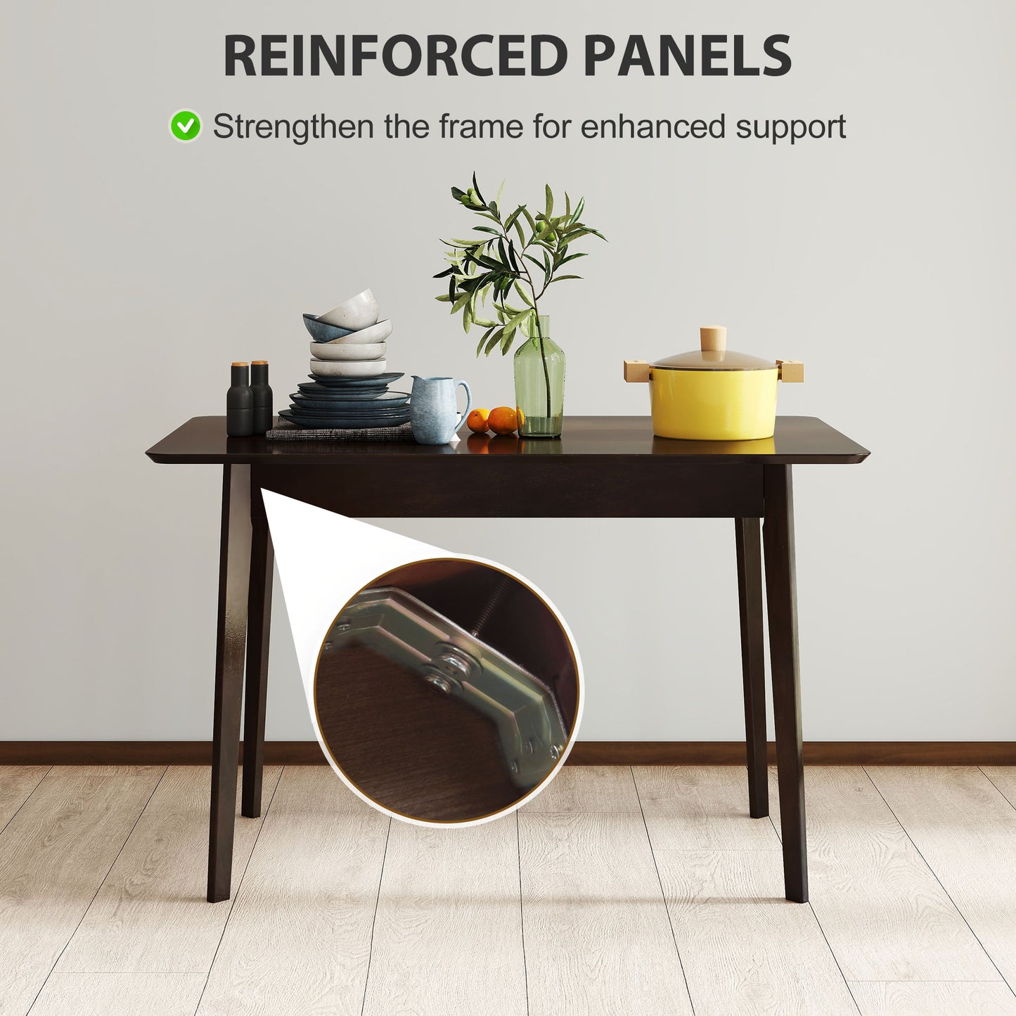 47.2" Rectangle Dining Table for 4, Mid-Century Modern Kitchen Table with Rubber Wood Frame for Dining Room, Mahogany