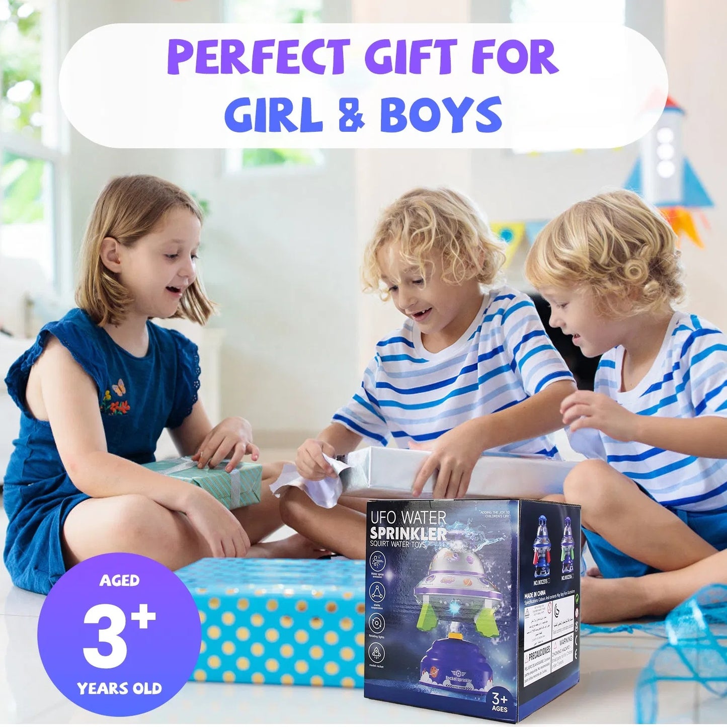 UFO Water Sprinkler Outdoor Summer Rocket Toy With Colorful LED Lights Spinning 1.64FT To 6.56FT Adjustable Height Birthday Summer Gift For Girls Boys Aged Years Old GPCT5465