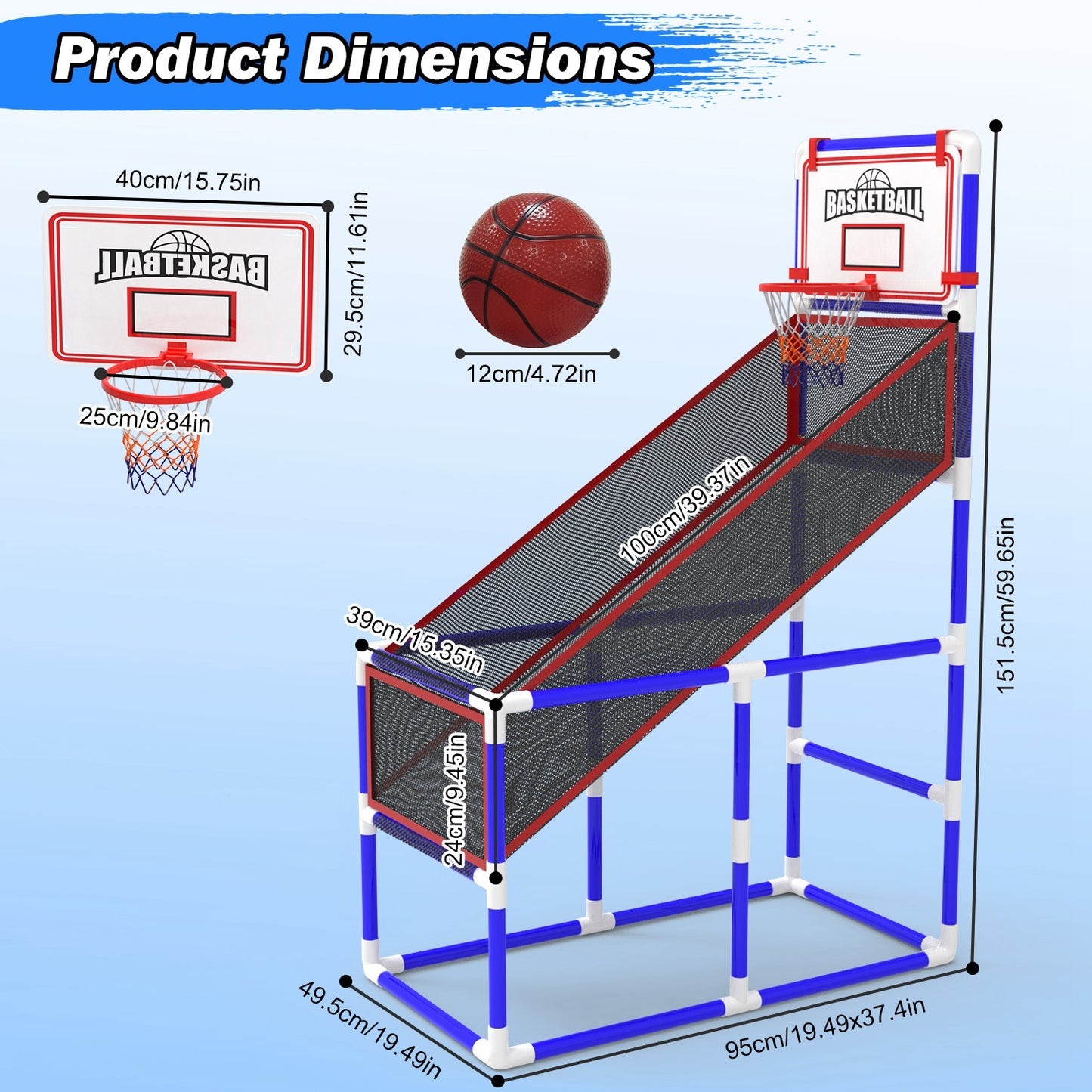 1Set Kids Basketball Game Set With 2 Balls Adjustable Height Basketball Hoop Arcade Game Indoor Outdoor Toys For Boys Girls Aged 3 To 12
