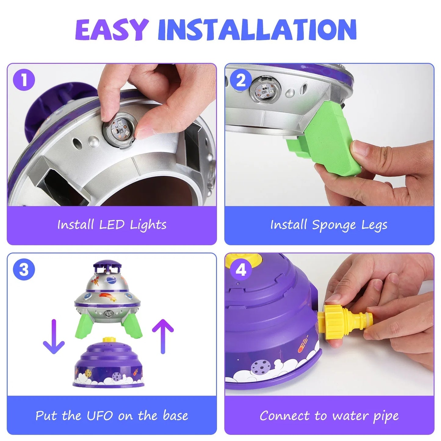 UFO Water Sprinkler Outdoor Summer Rocket Toy With Colorful LED Lights Spinning 1.64FT To 6.56FT Adjustable Height Birthday Summer Gift For Girls Boys Aged Years Old GPCT5465