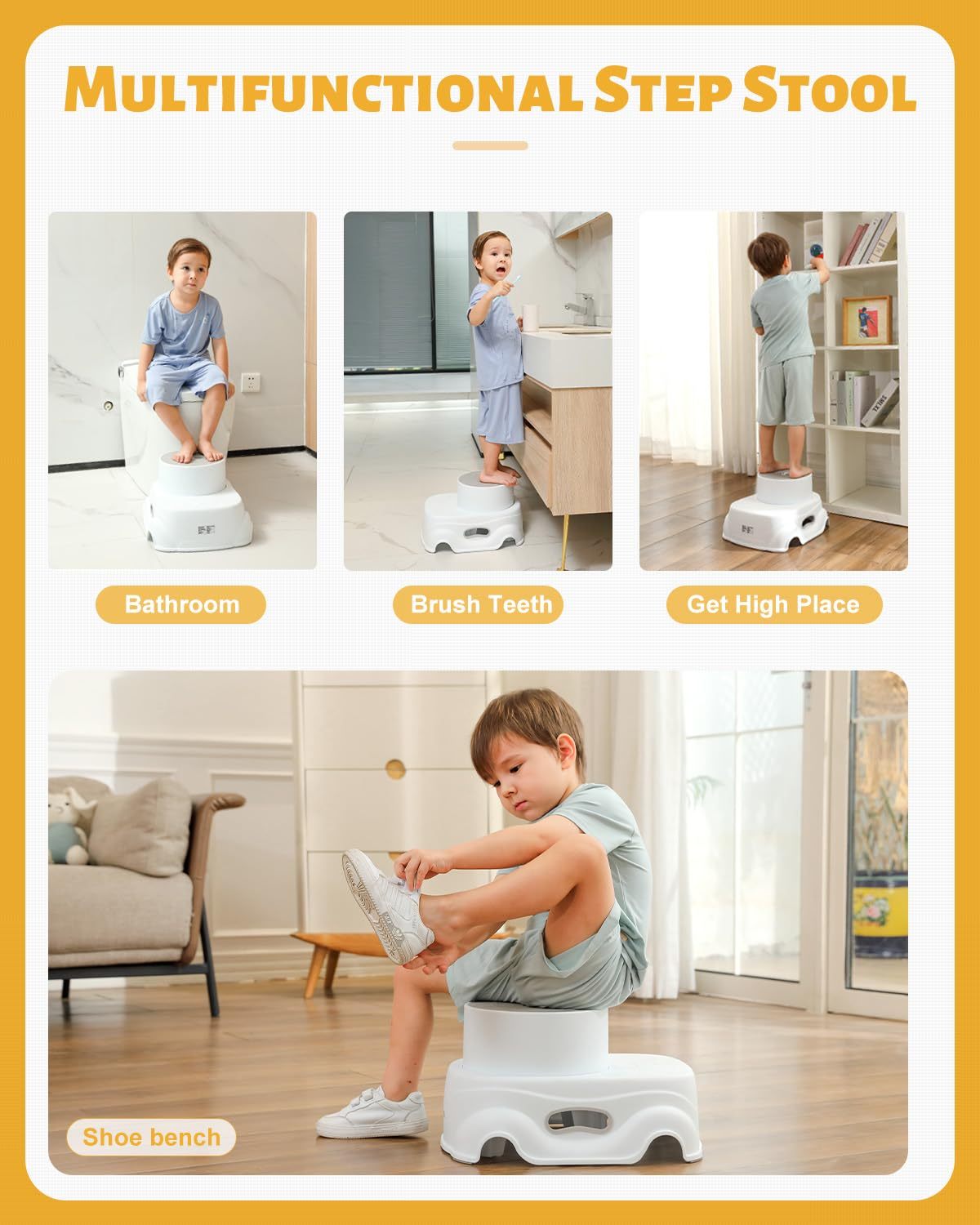 Padded 2-Step Step Stool, 2-Step Footstool - Step Stool Non-slip, Portable, Space-saving Design For Bathroom, Kitchen, Bedroom, Classroom - Easy To Clean, Sturdy And Comfortable