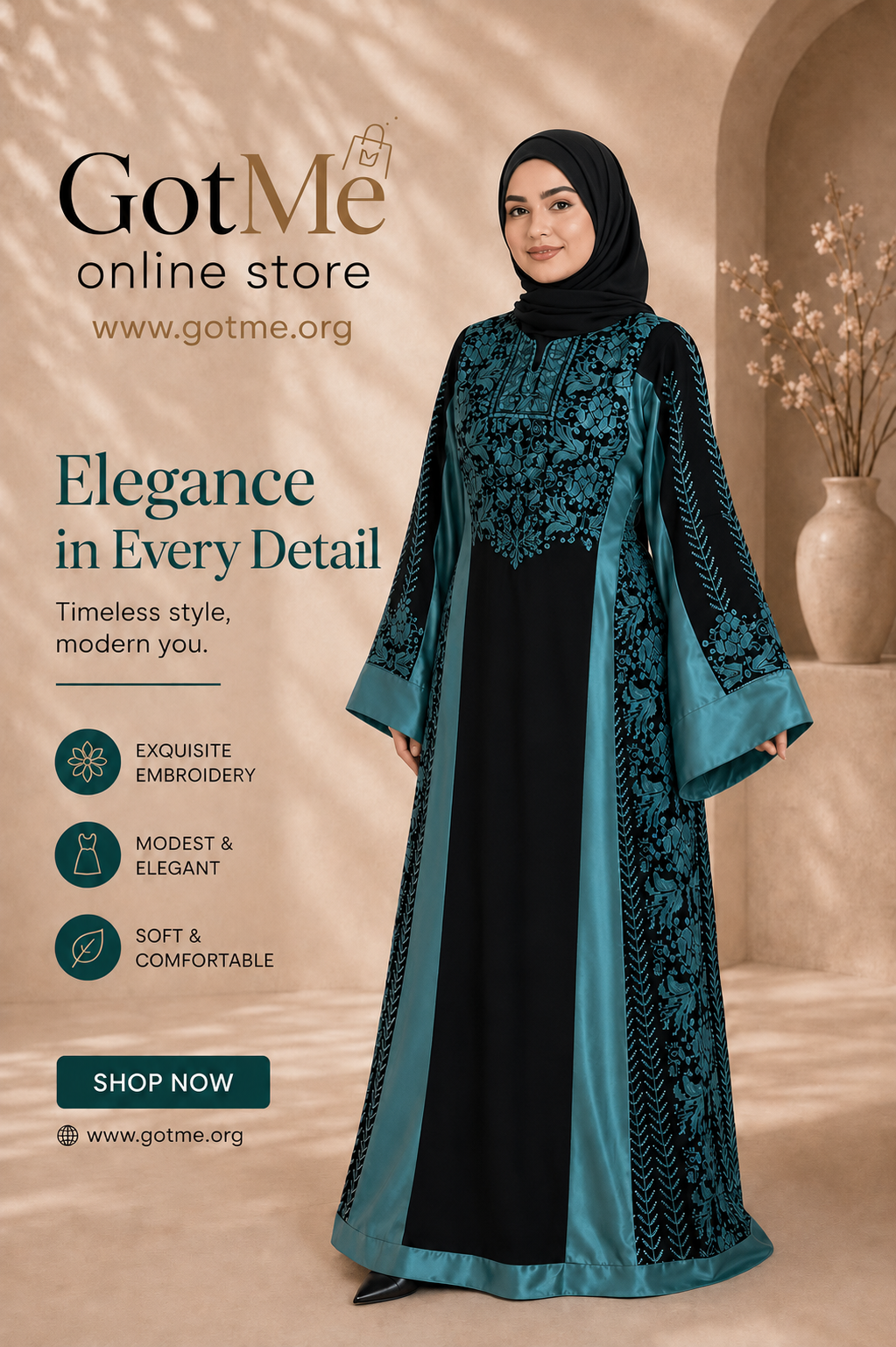 Embroidered Abaya - black and blue