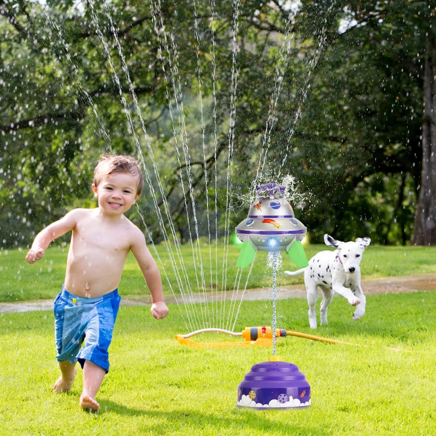 UFO Water Sprinkler Outdoor Summer Rocket Toy With Colorful LED Lights Spinning 1.64FT To 6.56FT Adjustable Height Birthday Summer Gift For Girls Boys Aged Years Old GPCT5465