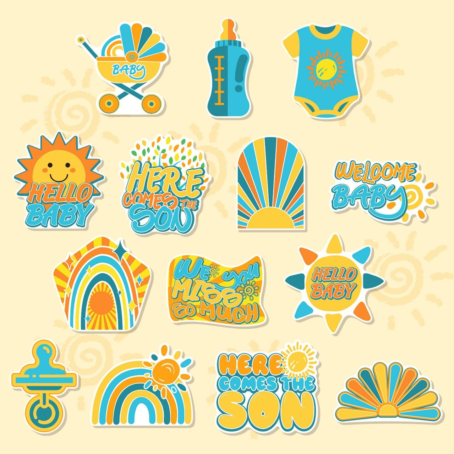 14 Pcs Here Comes The Son Baby Shower Decor, Baby Shower Honeycomb Centerpieces Set For Tables Here Comes The Son Sunshine Decorations Boho Rainbow Sun Gender Reveal Party Favors Supplies-Clearance