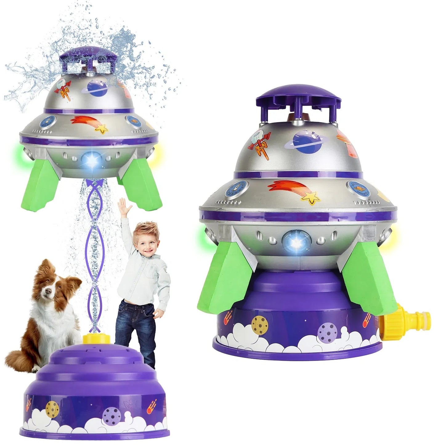 UFO Water Sprinkler Outdoor Summer Rocket Toy With Colorful LED Lights Spinning 1.64FT To 6.56FT Adjustable Height Birthday Summer Gift For Girls Boys Aged Years Old GPCT5465