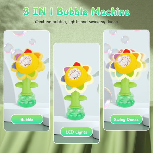 2Pcs Bubble Machines With Lights For Kids Rechargeable Dancing Sunflower Bubble Maker For 4-8Years Old Toddlers Outdoor Summer Play Toy Party Birthday Gift
