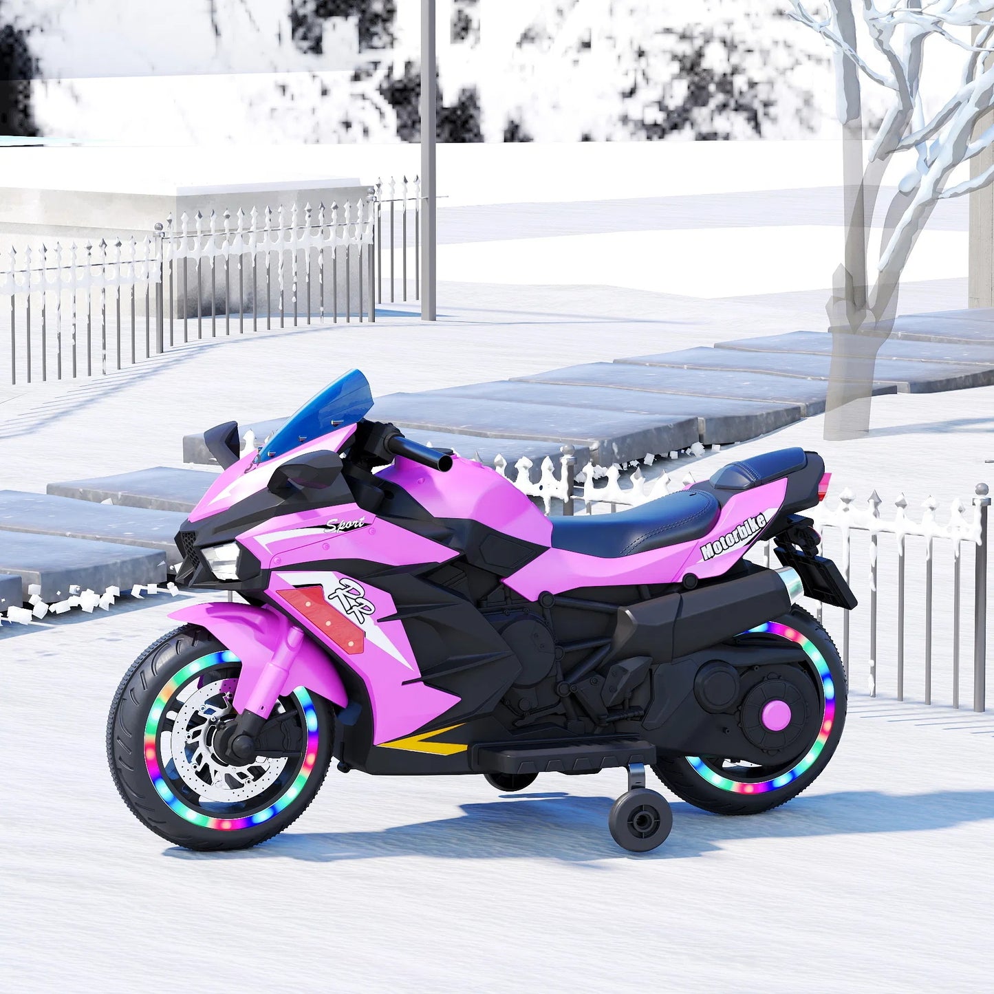 Kids Powered Ride-ons Toy, Kids Motorcycle For 3-6 Years, 12V Electric Ride On Motorcycle With Light Wheel & Bluetooth Music-Pink