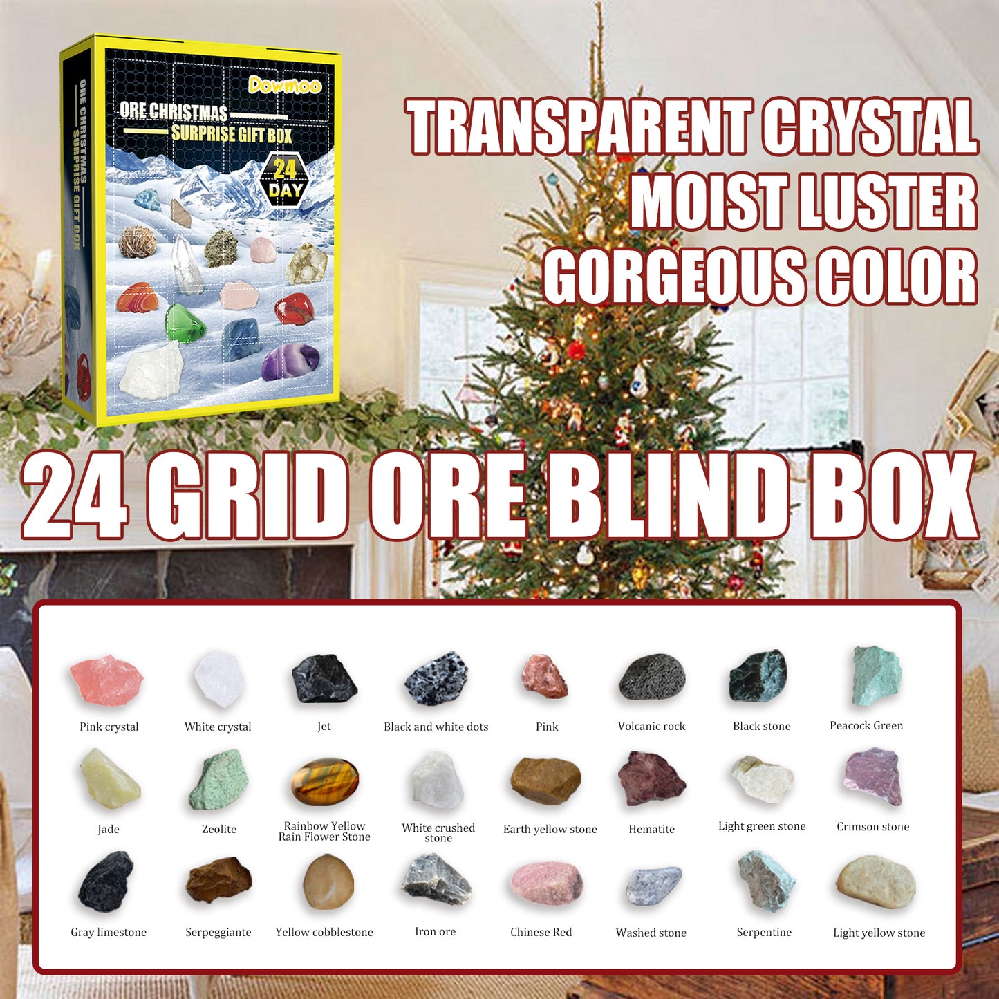 24 Lattice Ore Surprise Blind Box, Toy Gift Box 24 Days Countdown Treasure Ore Christmas Gift Box