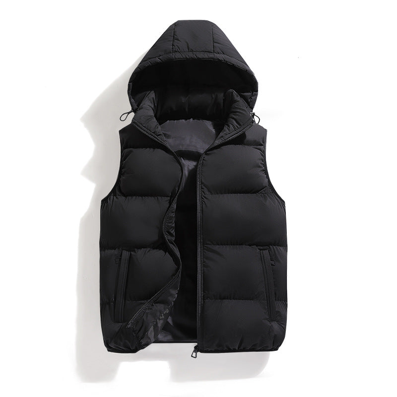 Solid Color Cotton-Padded Jacket Vest