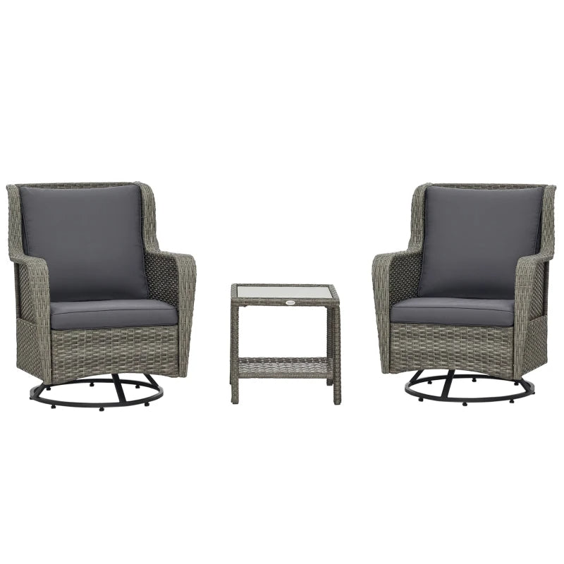 Patio Bistro Set, Porch Furniture With 360 Rotation & Rocking Function,, Gray