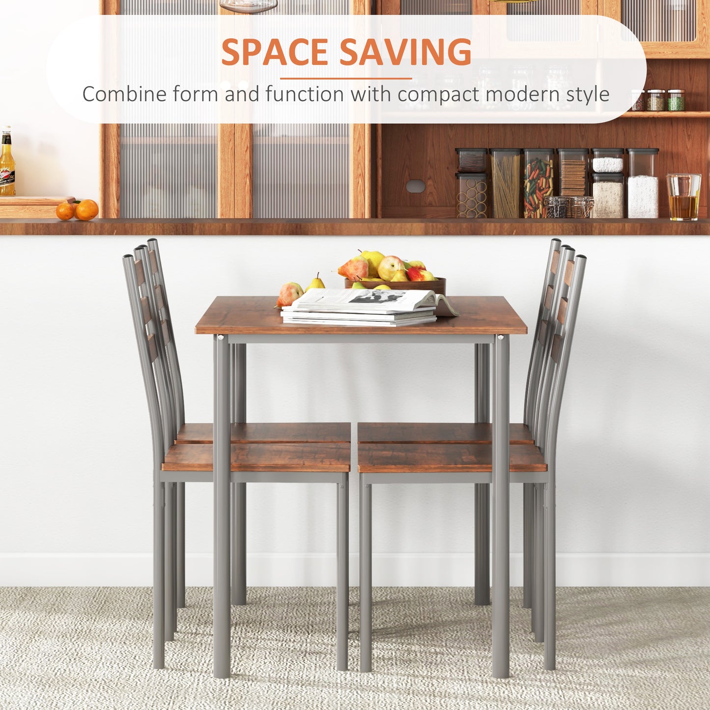 Modern Dining Table Set for 4, 5-Piece Kitchen Table Set, Rectangular Dining Table and 4 Chairs for Small Space, Dinette, Breakfast Nook, Brown