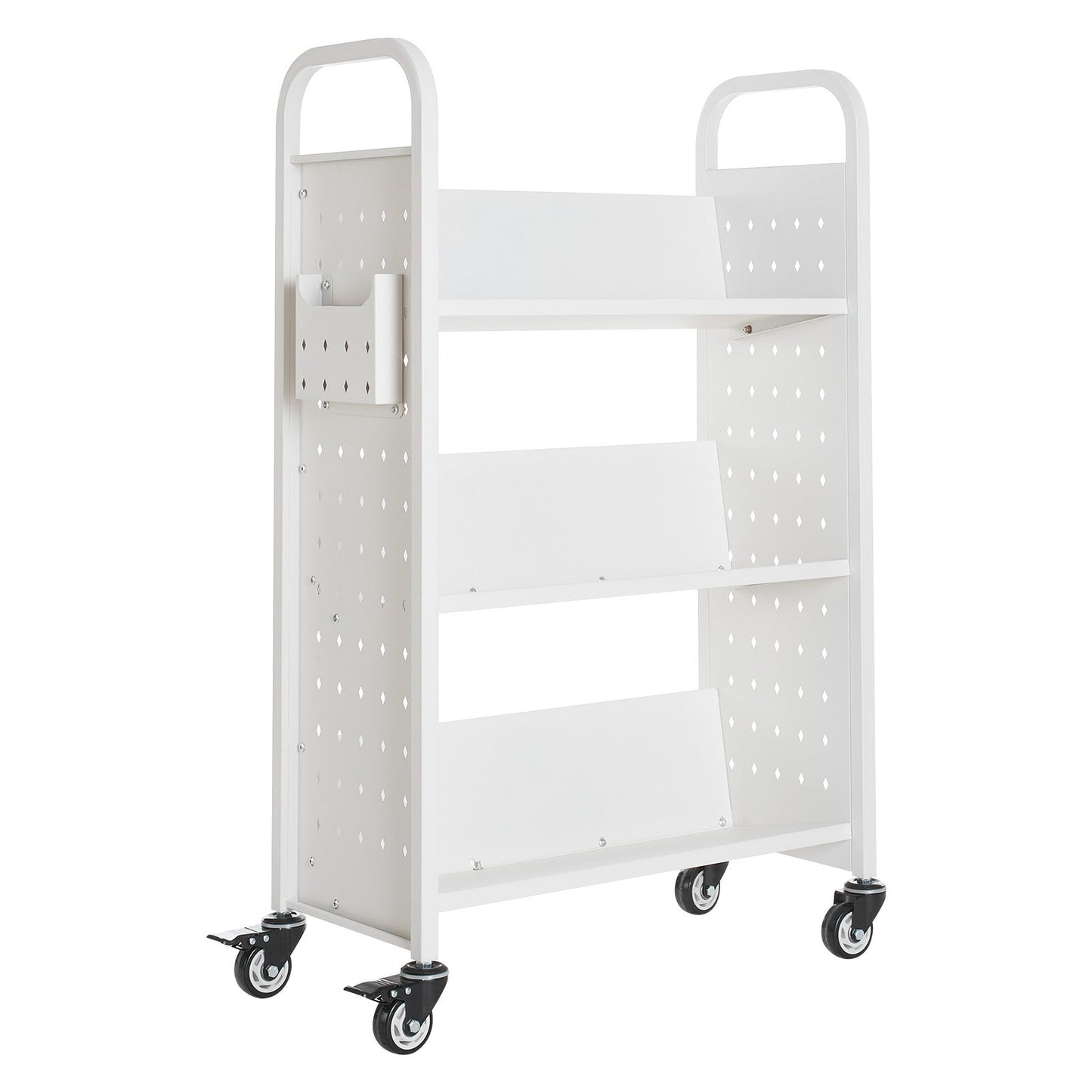 3-Tier Rolling Book Cart Single Sided V-Shaped Shelves Book Truck In White