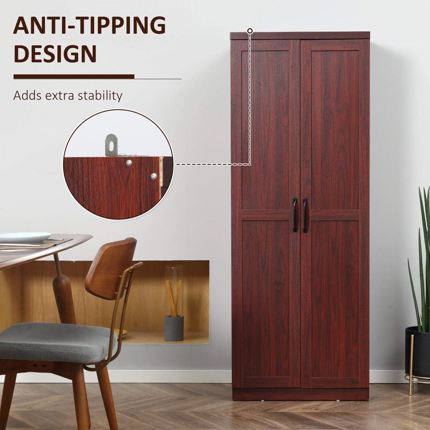 63" 2-Door Kitchen Pantry, Freestanding Storage Cabinet with 5-tier Shelving and 2 Adjustable Shelves for Dining Room, Espresso