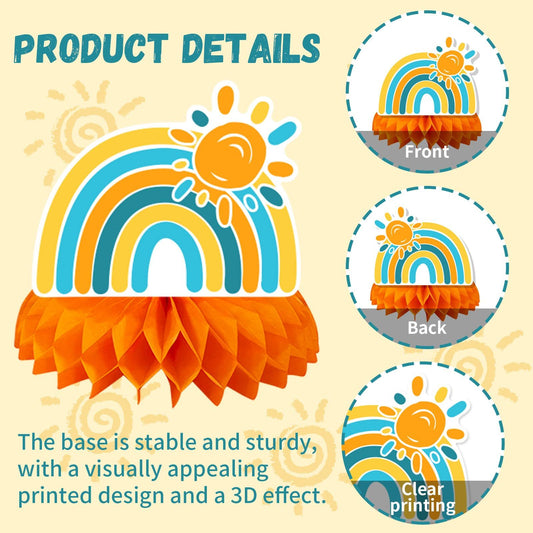 14 Pcs Here Comes The Son Baby Shower Decor, Baby Shower Honeycomb Centerpieces Set For Tables Here Comes The Son Sunshine Decorations Boho Rainbow Sun Gender Reveal Party Favors Supplies-Clearance