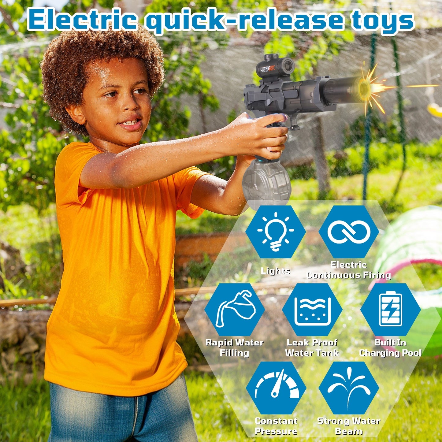 Electric Water Gun With LED Light, Power Water Jet Pistol , Outdoor Games For Kids, Suitable For Summer, Outdoor, Party, Birthday Present, Swimming Pool