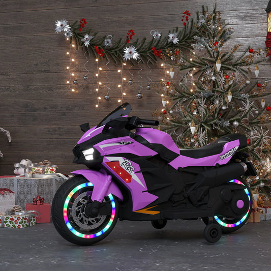 Kids Powered Ride-ons Toy, Kids Motorcycle For 3-6 Years, 12V Electric Ride On Motorcycle With Light Wheel & Bluetooth Music-Pink