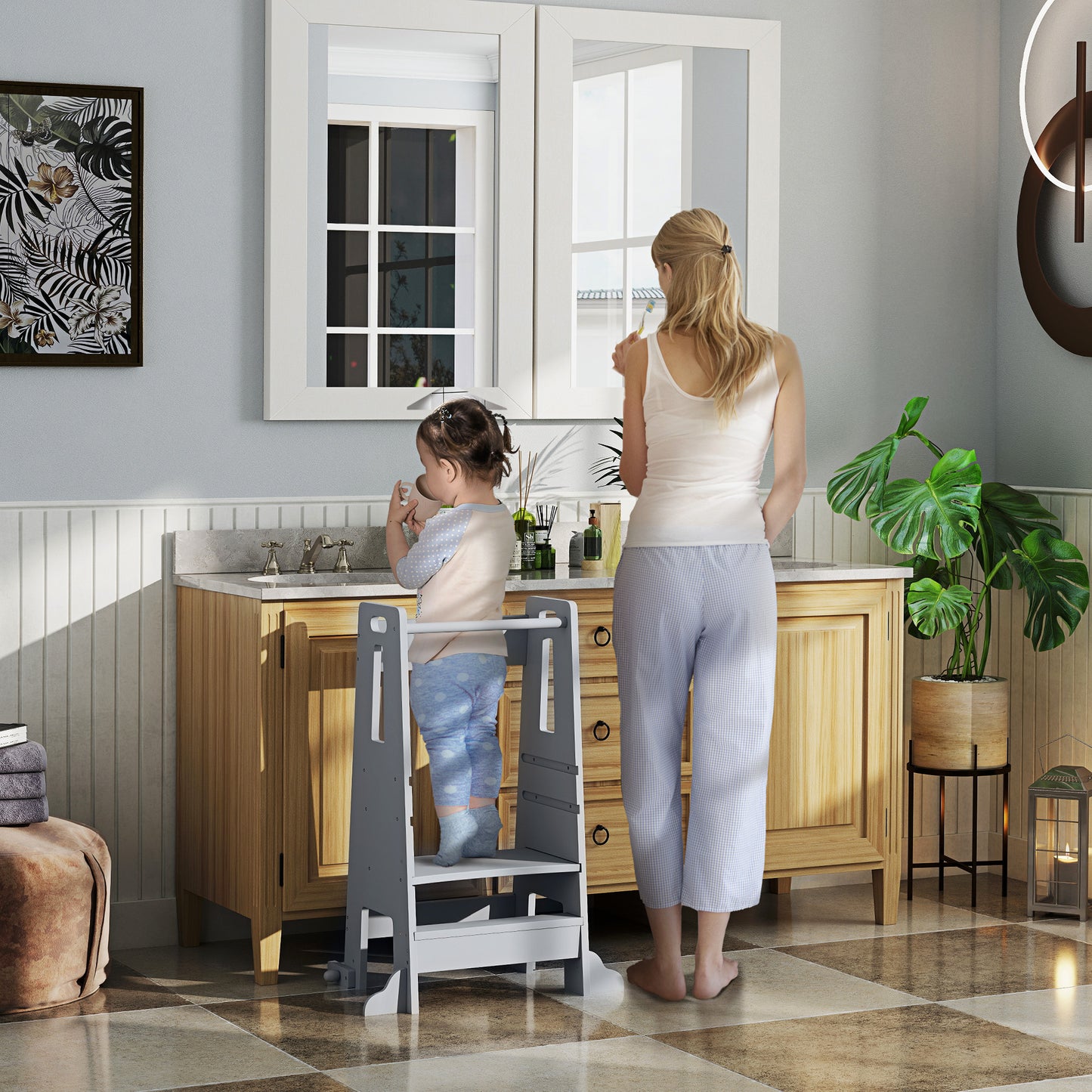 Height Adjustable Toddler Tower w/ Safety Rail