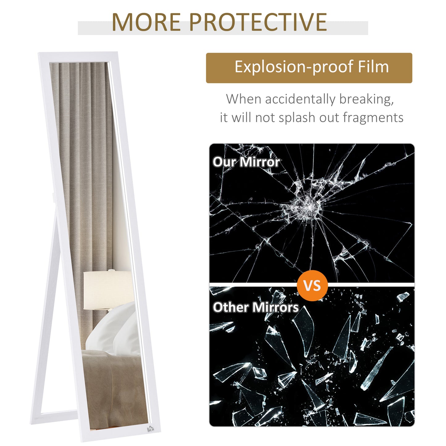 White Full Length Mirror, Freestanding Or Wall Mounted For Bedroom, Living Room, Bathroom