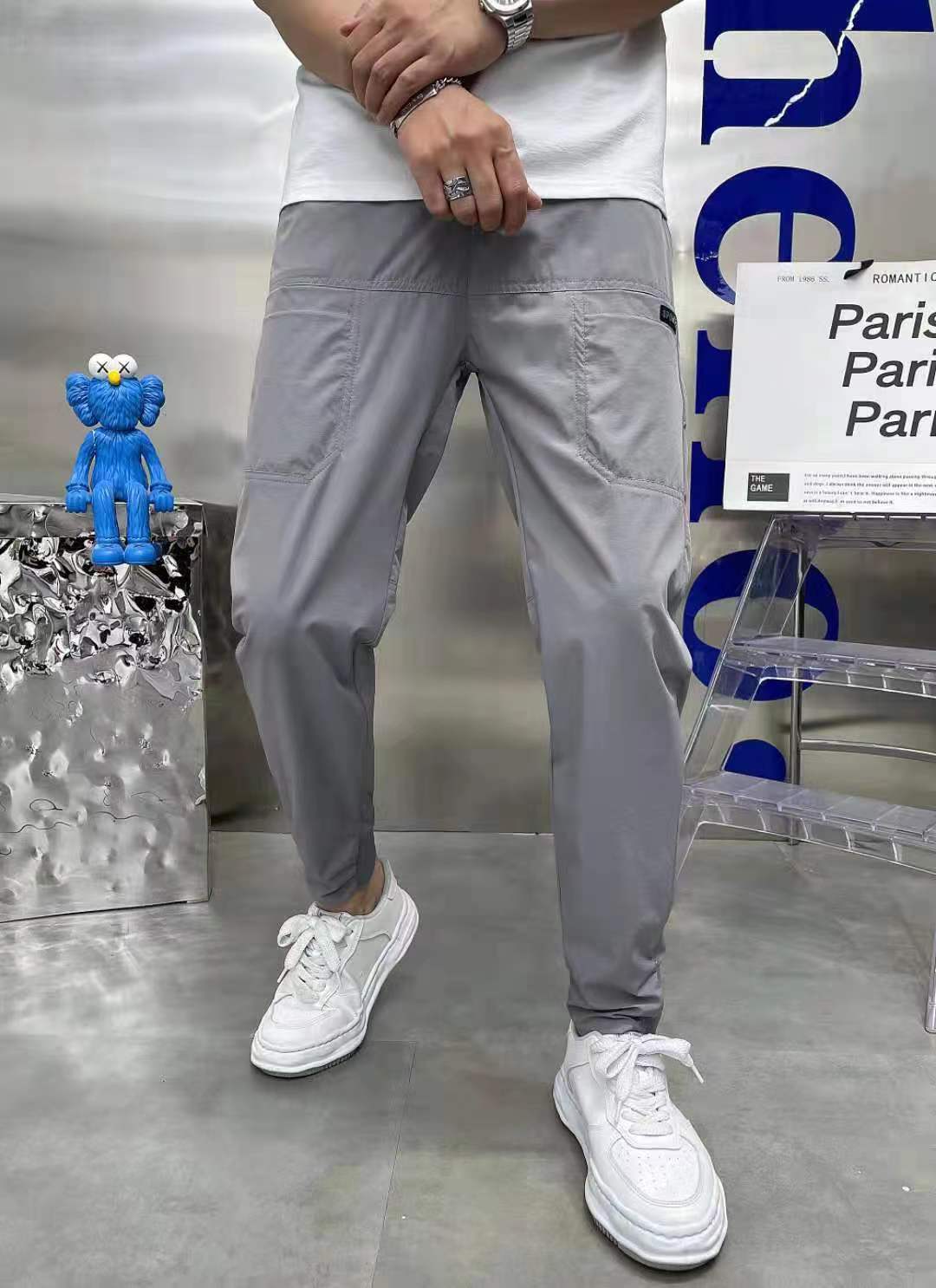 Embroidered Elevation Elastic Casual Pants
