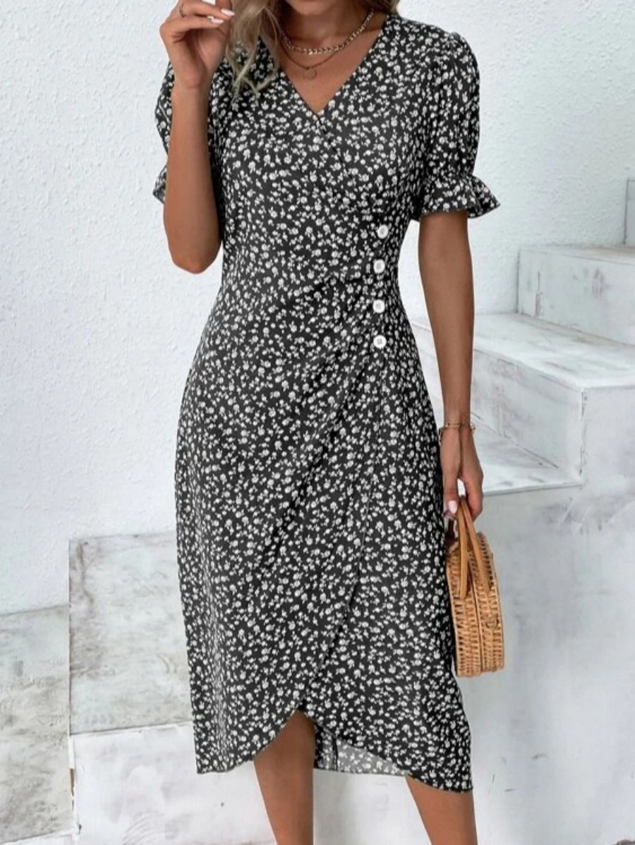 Floral Print Dress With Short Sleeves