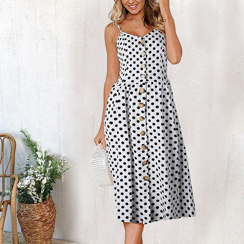 Women Backless Halter Button Dress