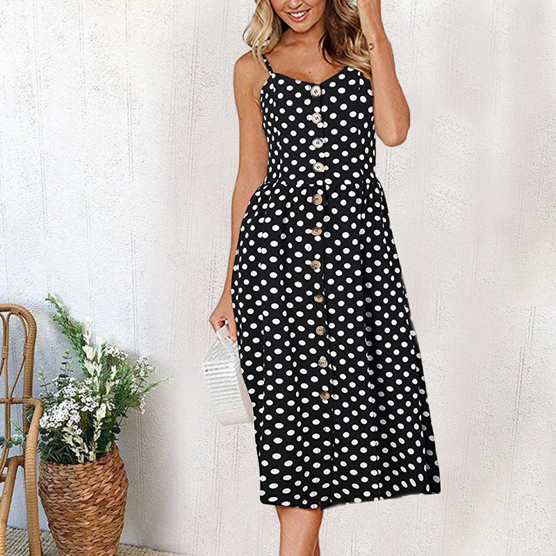 Women Backless Halter Button Dress
