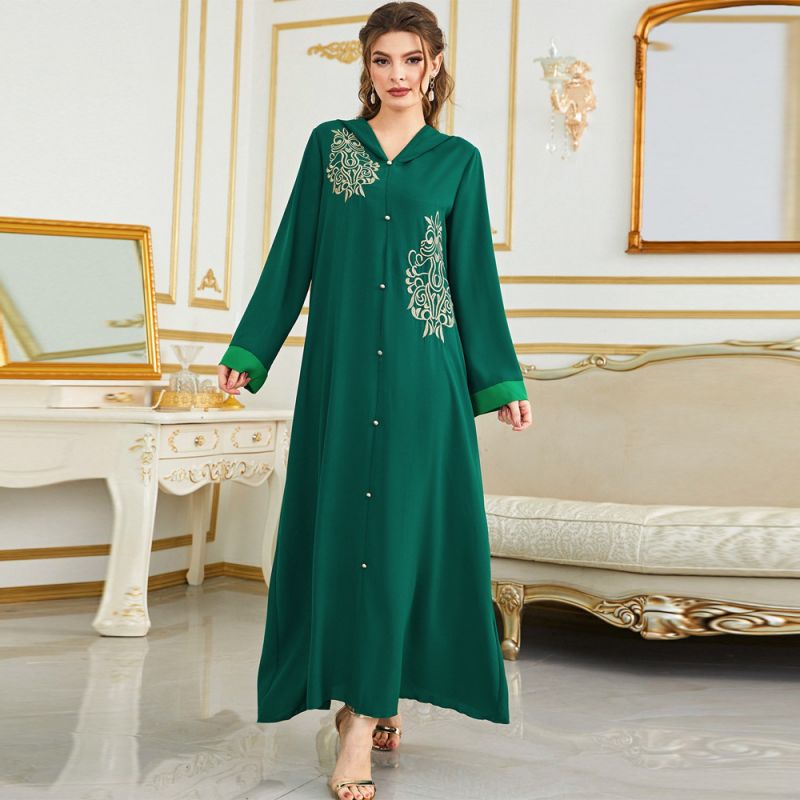 Muslim Hooded Embroidered Stitched Sleeve Abaya