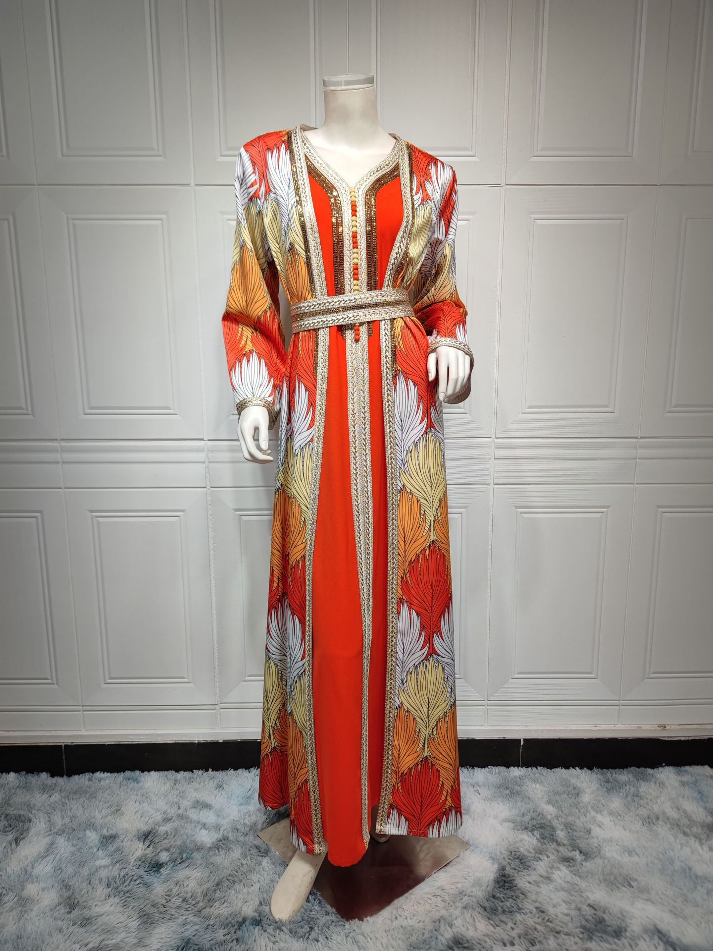 Hot Diamond Printed Muslim Abaya Set