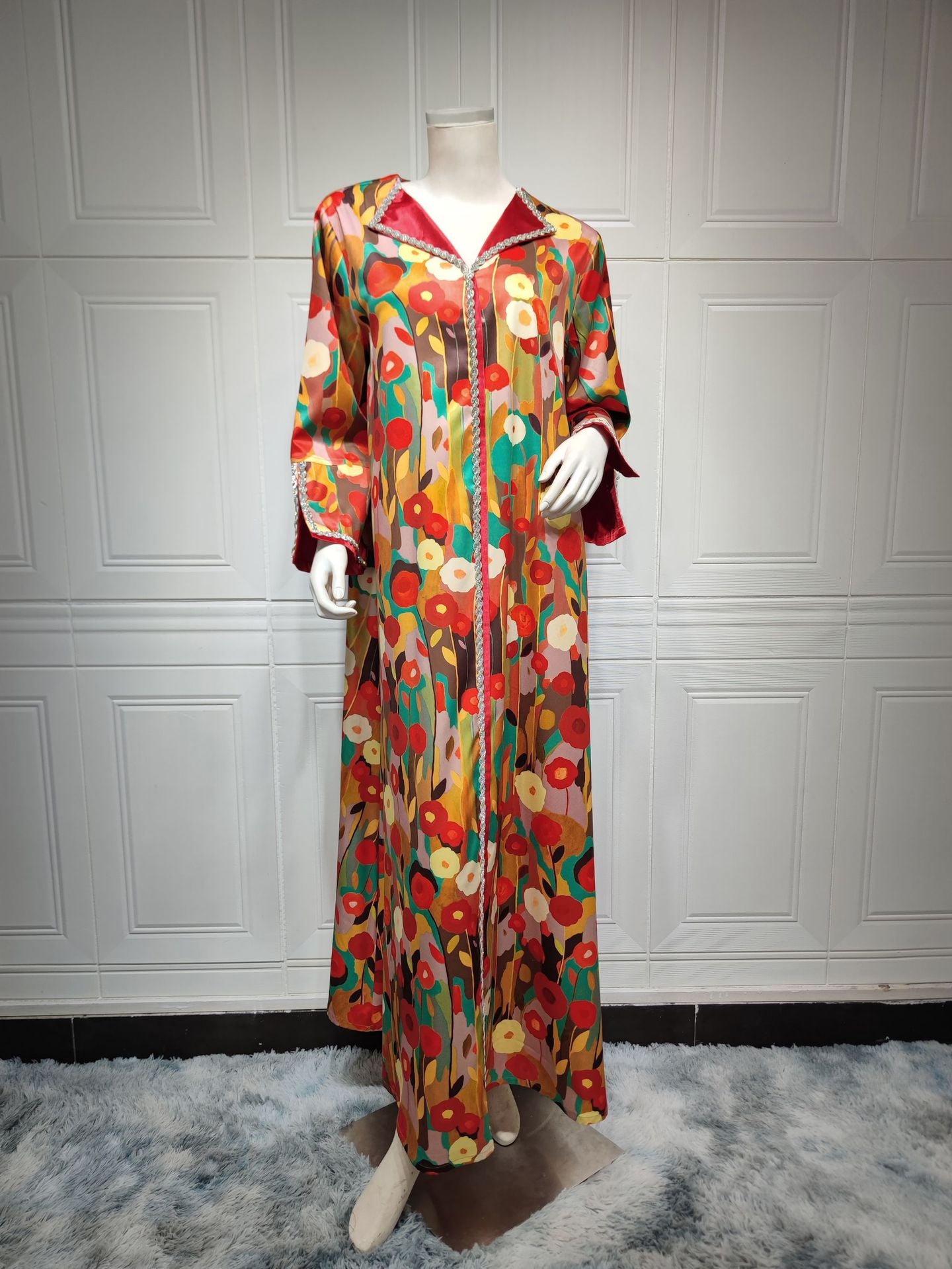 Muslim Satin Patchwork Abaya