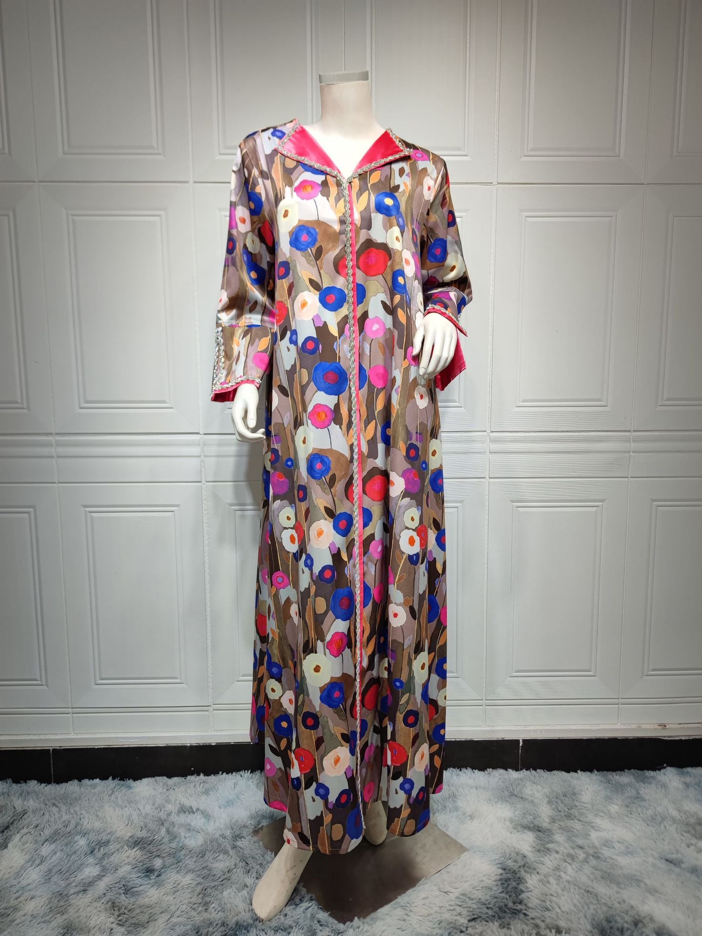 Muslim Satin Patchwork Abaya