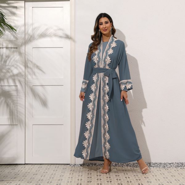 Muslim Embroidered Lace Abaya