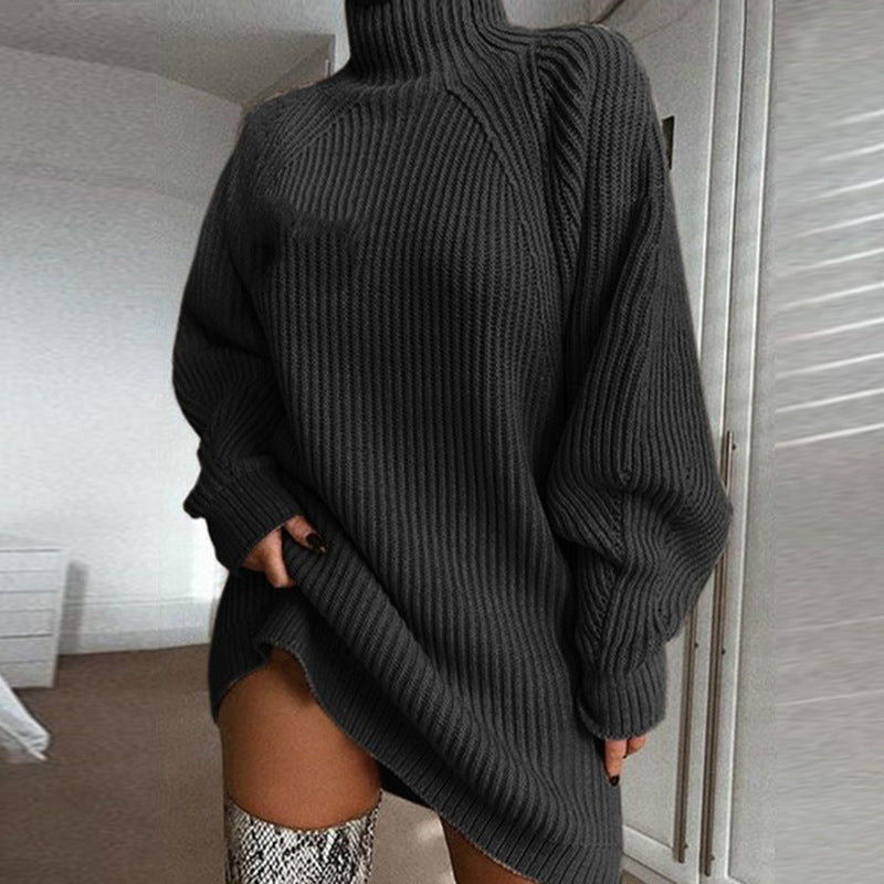 Mid Length Half High Collar Woolen Dress