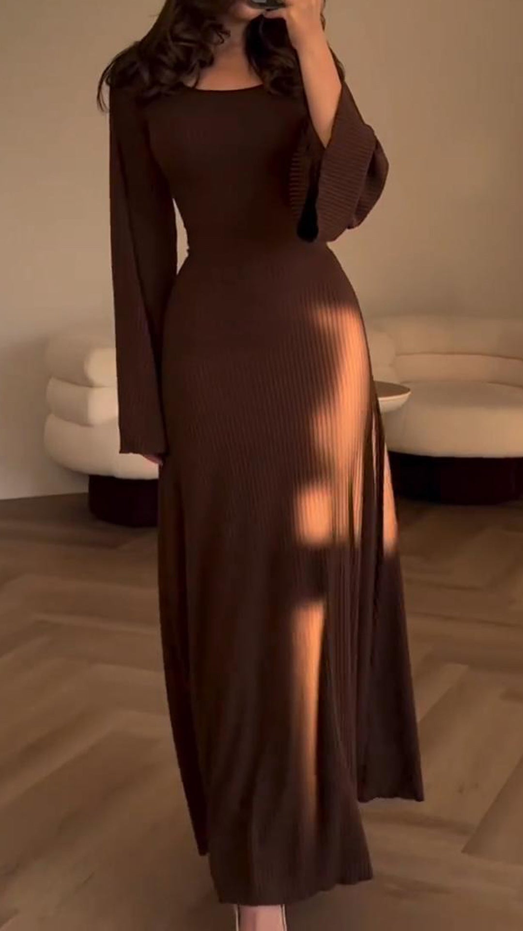 Long Sleeved Slit Dress