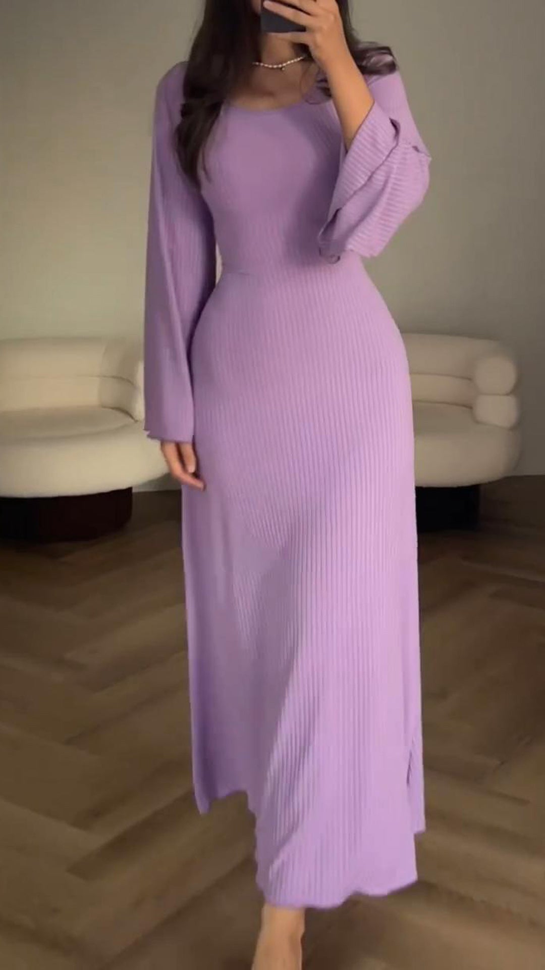 Long Sleeved Slit Dress