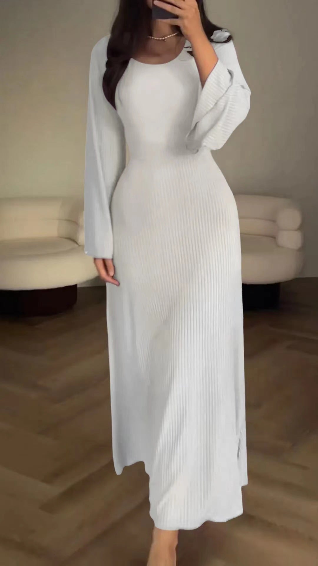 Long Sleeved Slit Dress