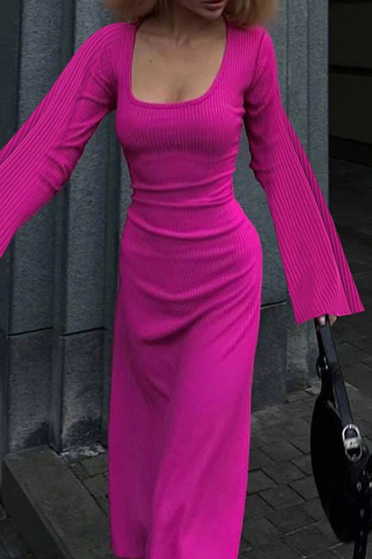 Long Sleeved Slit Dress