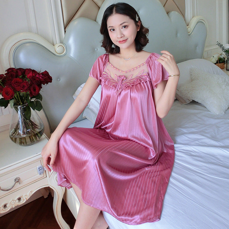 Ice Silk Loose Pit Stripe Sleeping Skirt