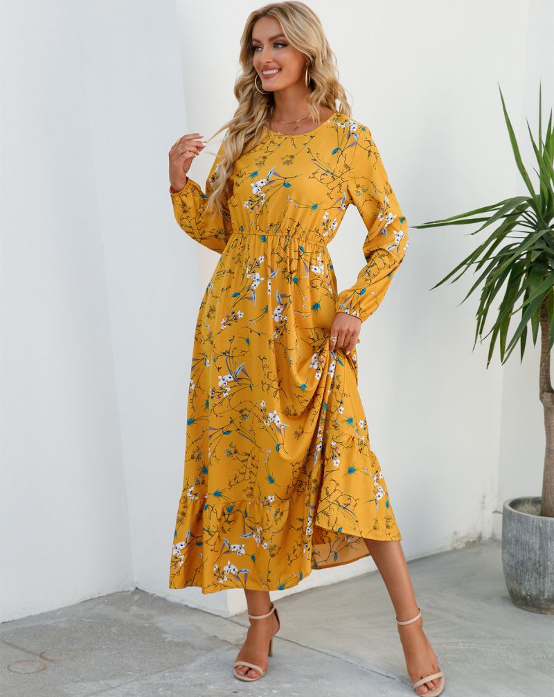 Floral Chiffon Tight Waist Dress