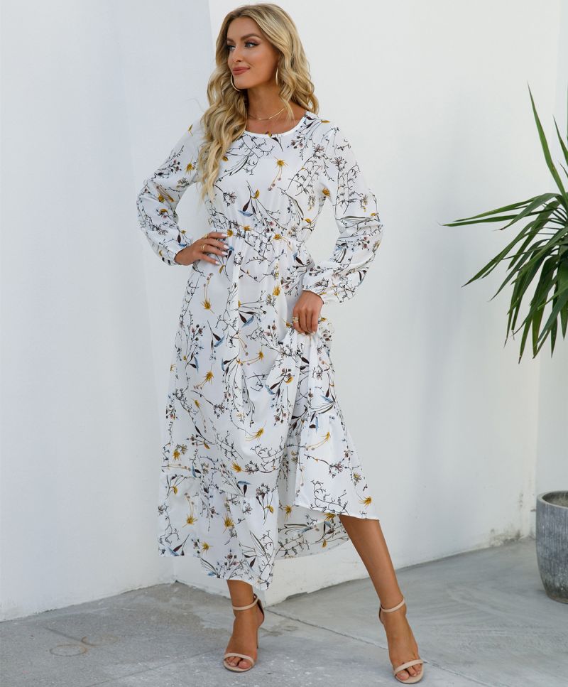 Floral Chiffon Tight Waist Dress