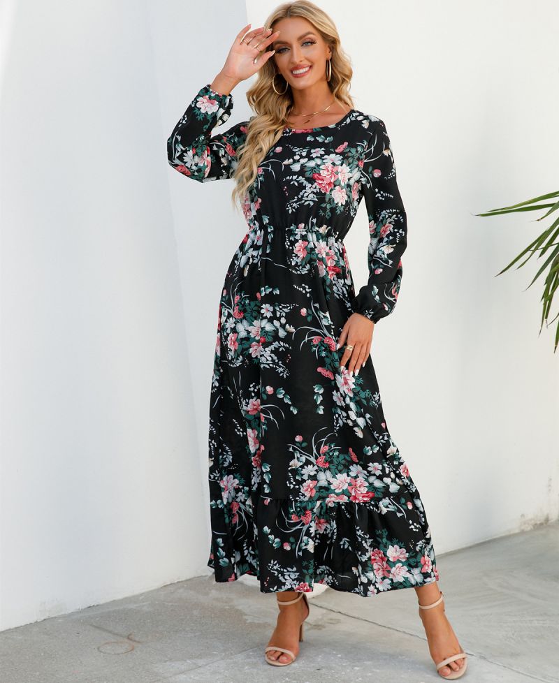 Floral Chiffon Tight Waist Dress