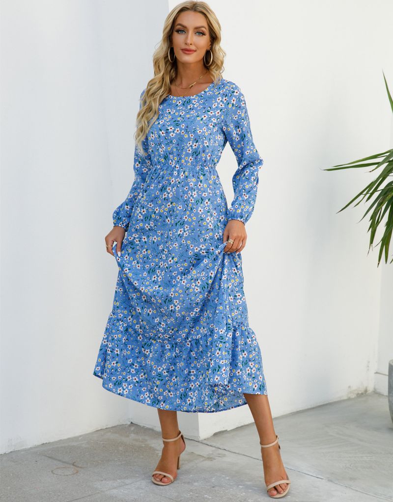 Floral Chiffon Tight Waist Dress