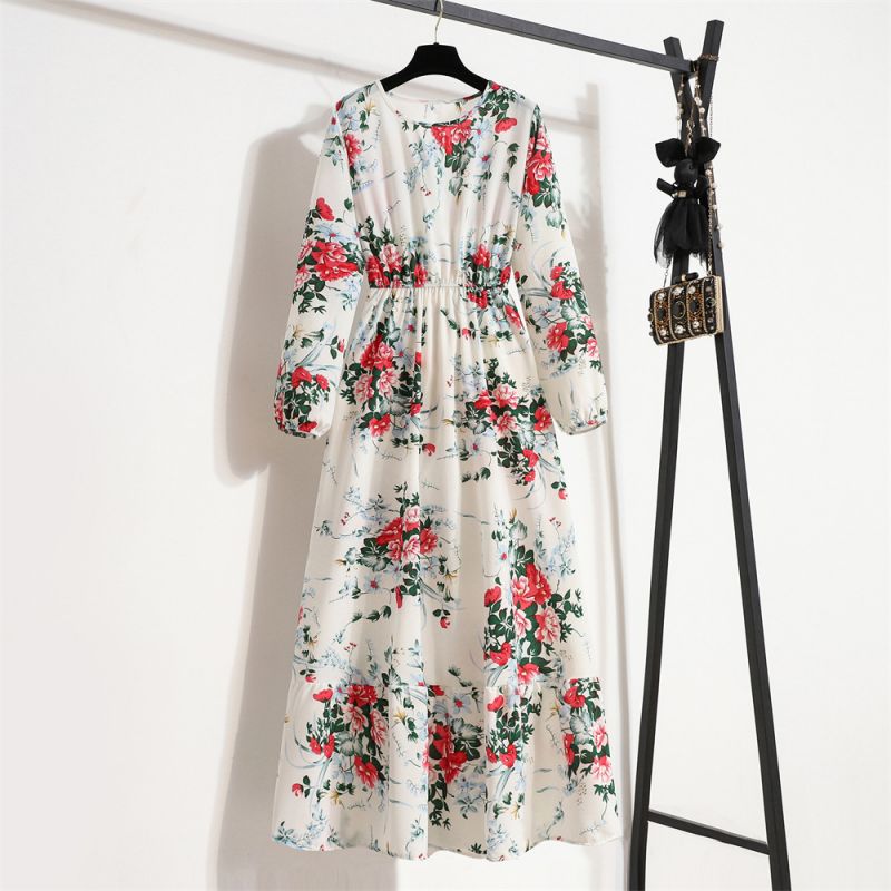 Floral Chiffon Tight Waist Dress