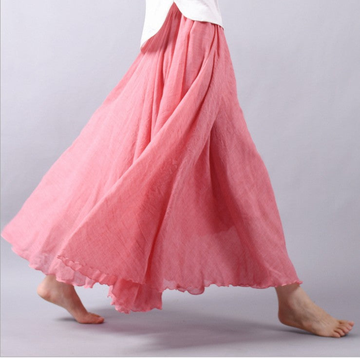 Women's Artistic Large Size Cotton and Linen Skirt