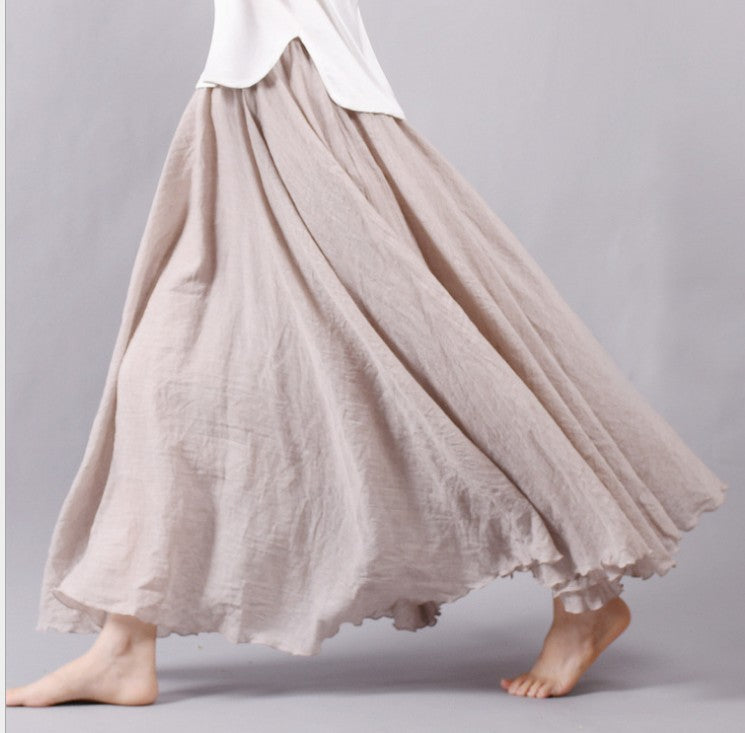 Women's Artistic Large Size Cotton and Linen Skirt
